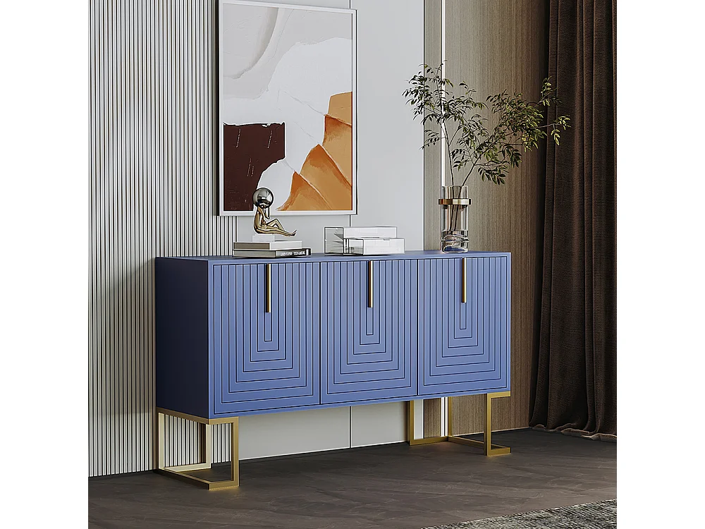 Dressoirs d'entrée Buffet de salle à manger à trois portes avec étagères réglables bleu