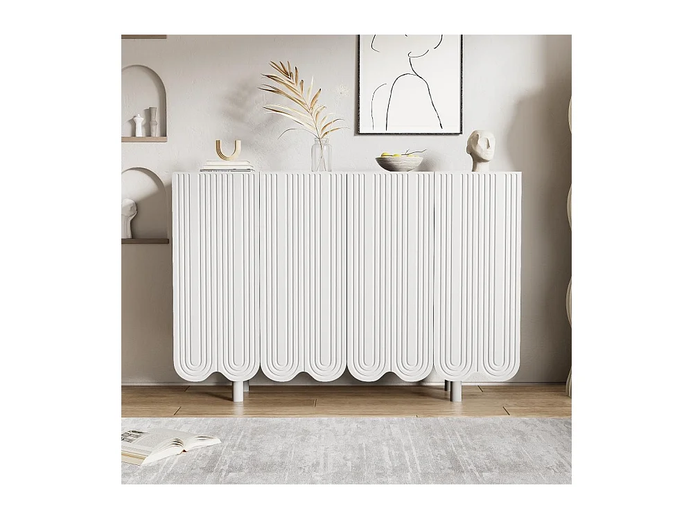 Sideboard Buffet en forme de goutte avec portes moulées et charnière tampon Blanc