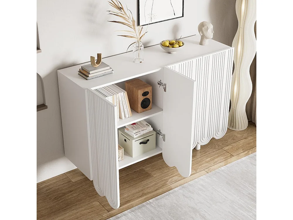 Sideboard Buffet en forme de goutte avec portes moulées et charnière tampon Blanc