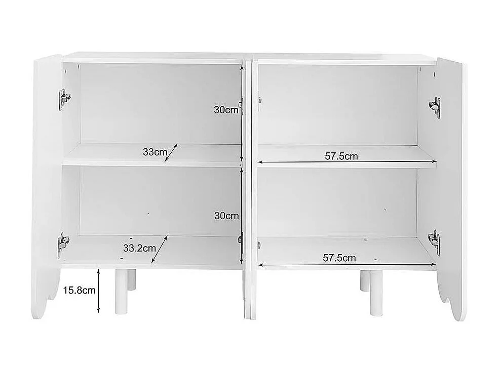 Sideboard Buffet en forme de goutte avec portes moulées et charnière tampon Blanc