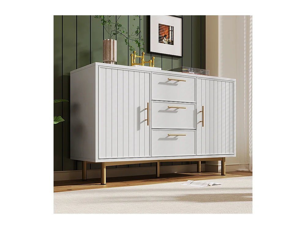 Commode Armoire 2 portes 3 tiroirs avec portes et tiroirs 120x40x75cm blanc