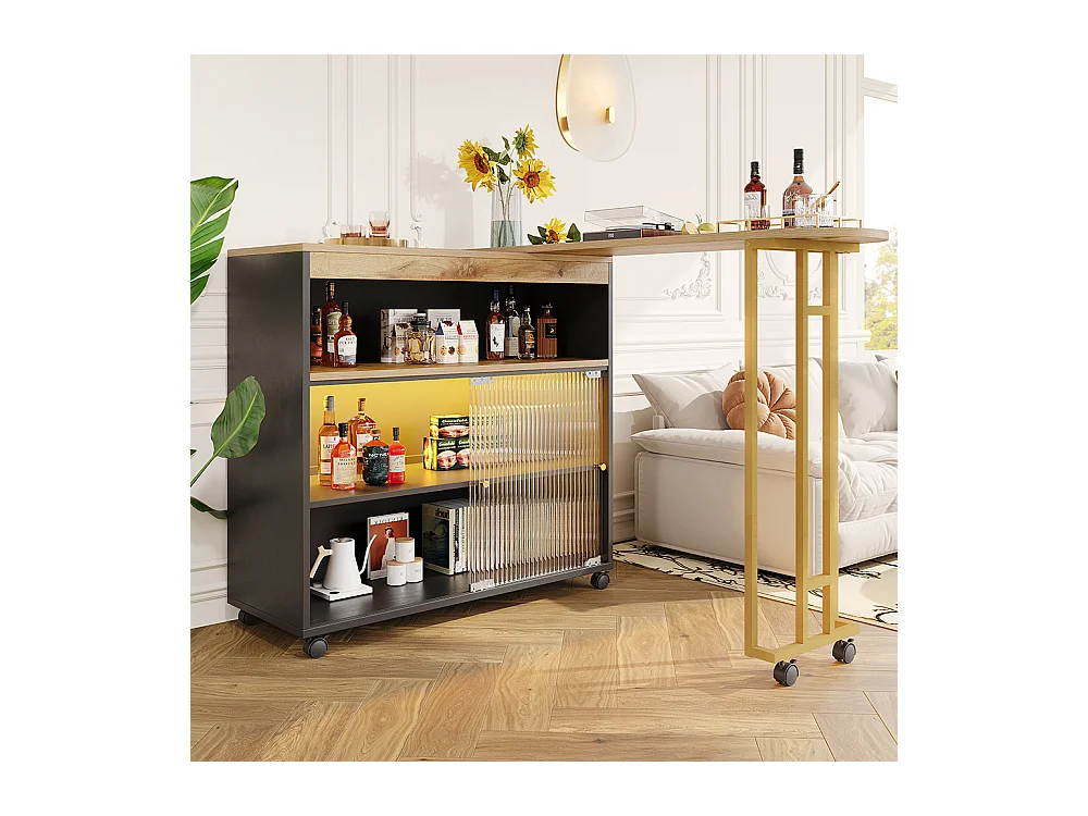 Buffet table de bar mobile moderne avec LED Noir