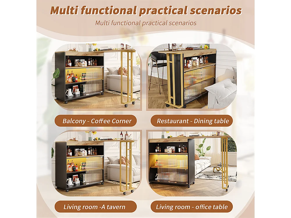 Buffet table de bar mobile moderne avec LED Noir