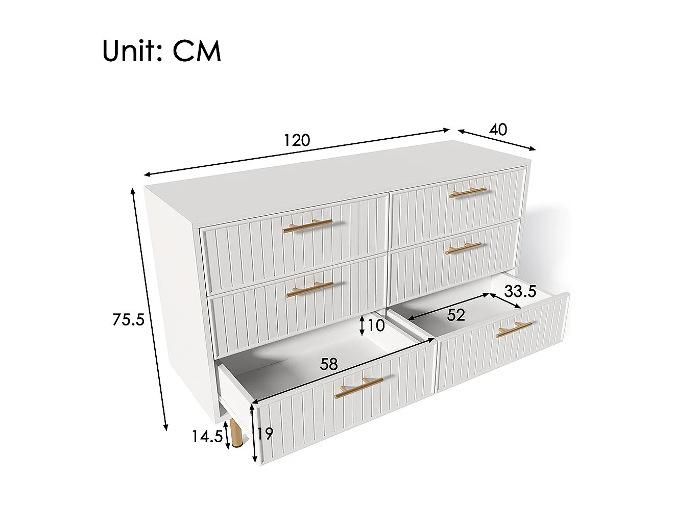 Commode avec 6 tiroirs 120x75x40 cm blanc