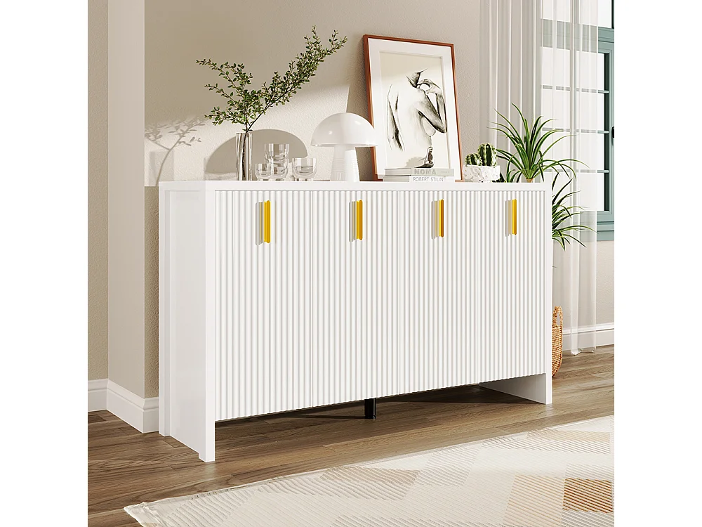 Dressoir Buffet poignées dorées et séparations réglables blanc