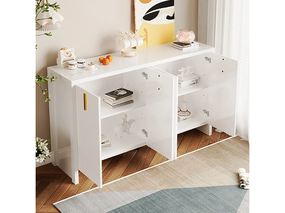 Dressoir Buffet poignées dorées et séparations réglables blanc