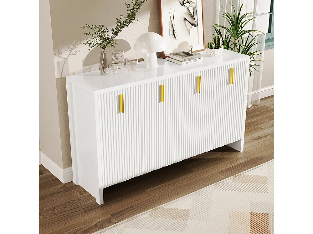 Dressoir Buffet poignées dorées et séparations réglables blanc