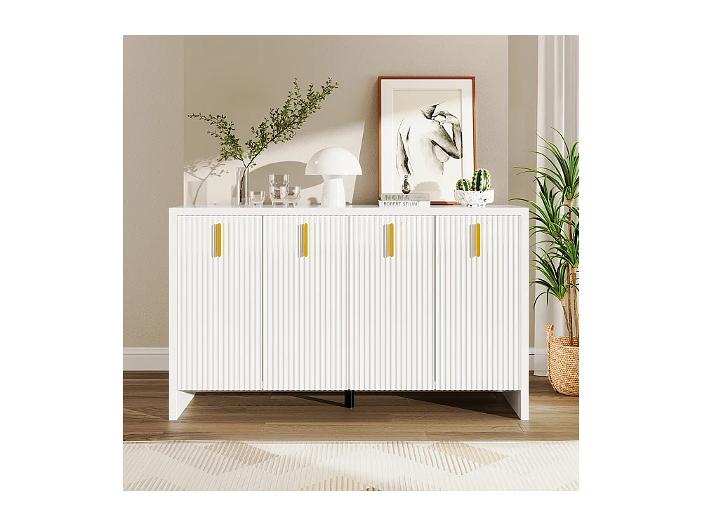 Dressoir Buffet poignées dorées et séparations réglables blanc