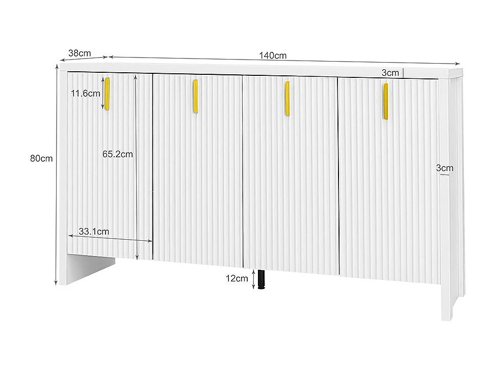 Dressoir Buffet poignées dorées et séparations réglables blanc
