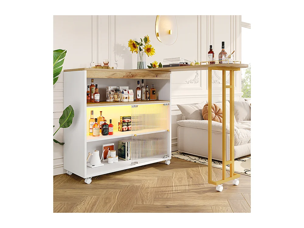 Buffet table de bar mobile moderne avec LED Blanc