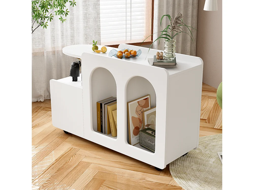 Buffet avec roulettes chariot de rangement polyvalent design simple arcs arrondis Blanc