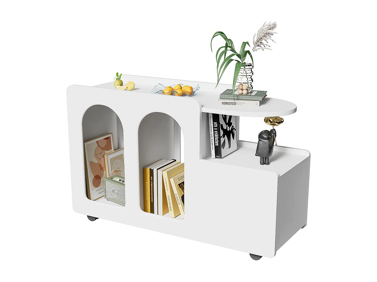 Buffet avec roulettes chariot de rangement polyvalent design simple arcs arrondis Blanc