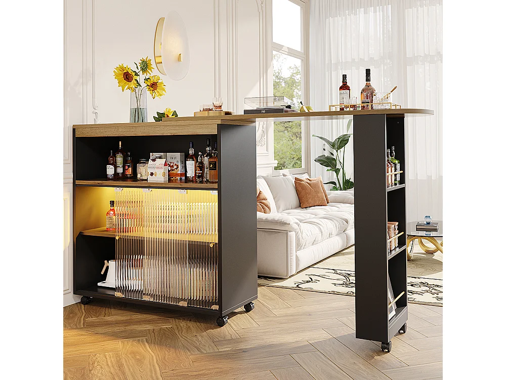 Buffet Table de bar extensible avec rangement avec LED Noir