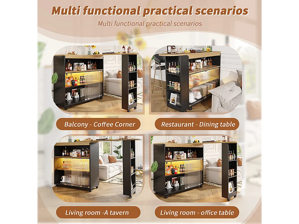 Buffet Table de bar extensible avec rangement avec LED Noir