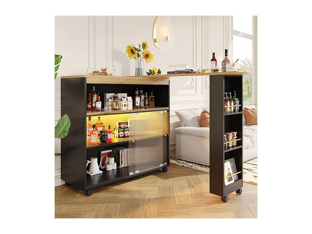 Buffet Table de bar extensible avec rangement avec LED Noir
