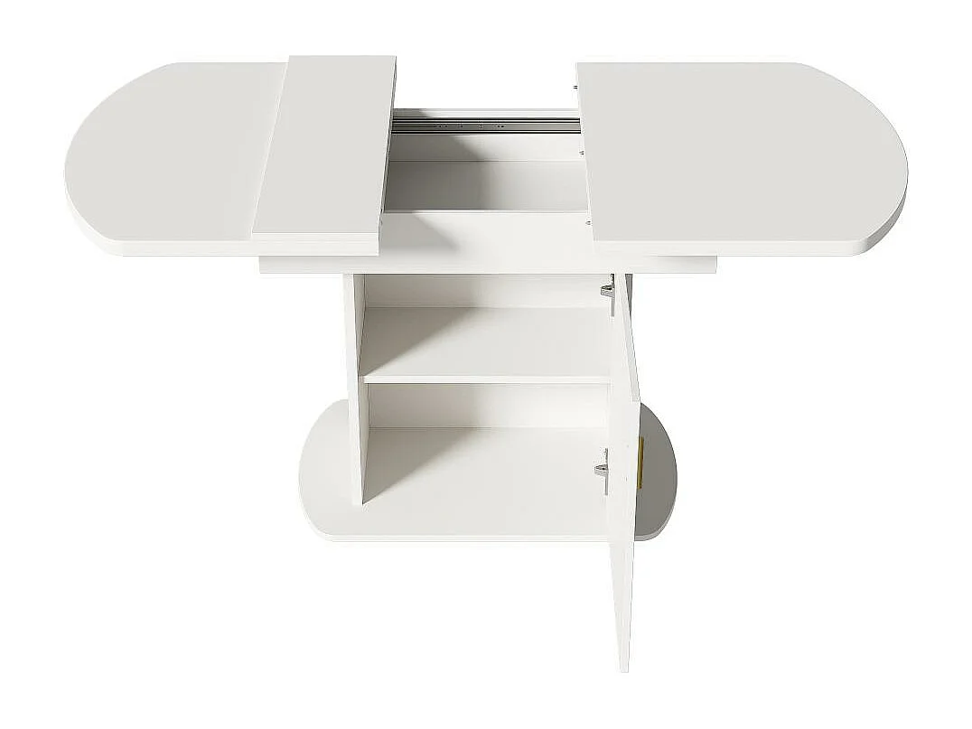 Table de salle à manger ovale extensible avec espace de rangement Table basse Multifonctionnelle peu encombrante Poignée dorée Blanc