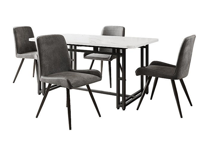 Ensemble Salle à Manger 5 Pièces : Table Rectangulaire Marbrée 140x80cm + 4 Chaises Velours Marron - Design Moderne Et Robuste