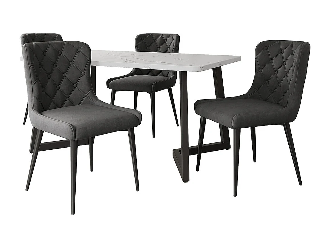 Ensemble de salle à manger Table 117x68cm avec 4 chaises pieds de chaise en fer noir Chaise gris foncé