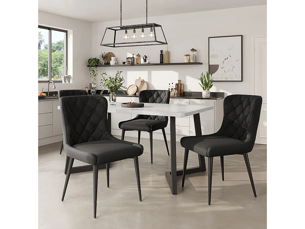 Ensemble de salle à manger Table 117x68cm avec 4 chaises pieds de chaise en fer noir Chaise noir