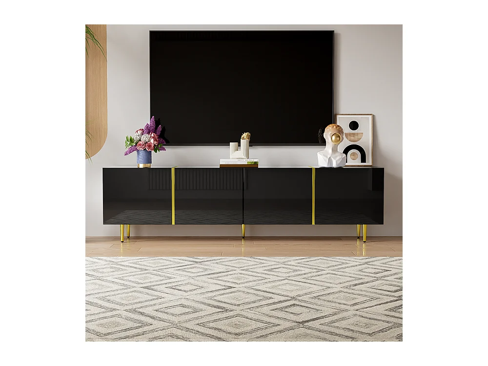Meuble TV brillante avec 4 portes moderne et sobre et or Noir
