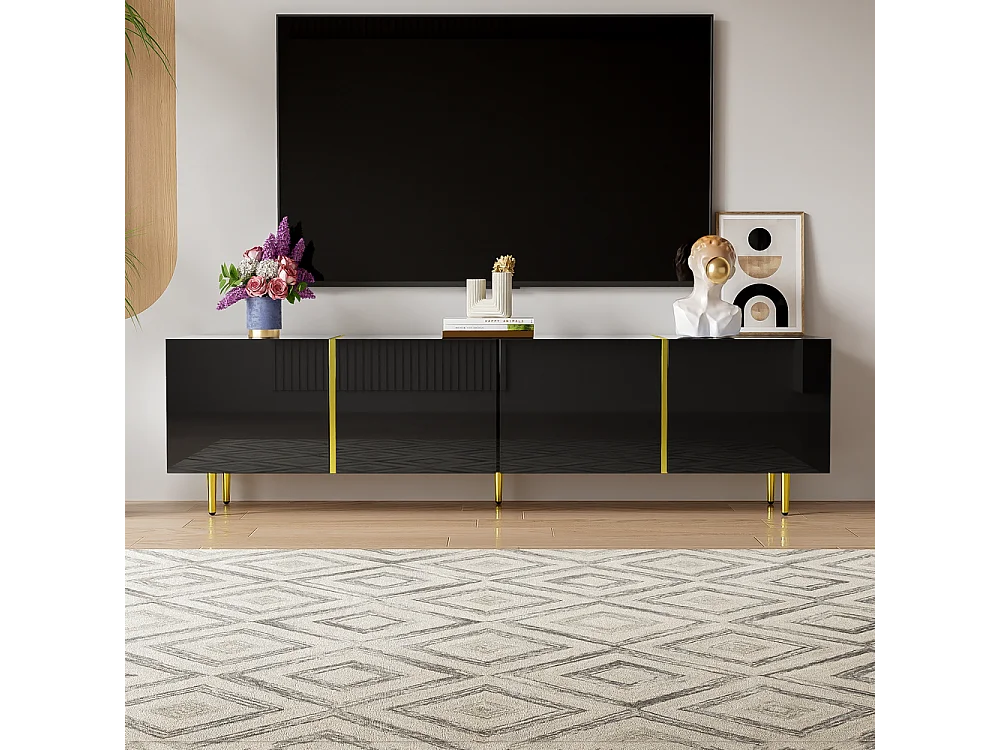 Meuble TV brillante avec 4 portes moderne et sobre et or Noir