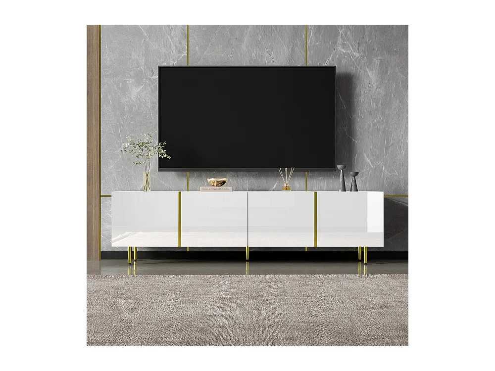 Meuble TV brillante avec 4 portes moderne et sobre et or Blanc