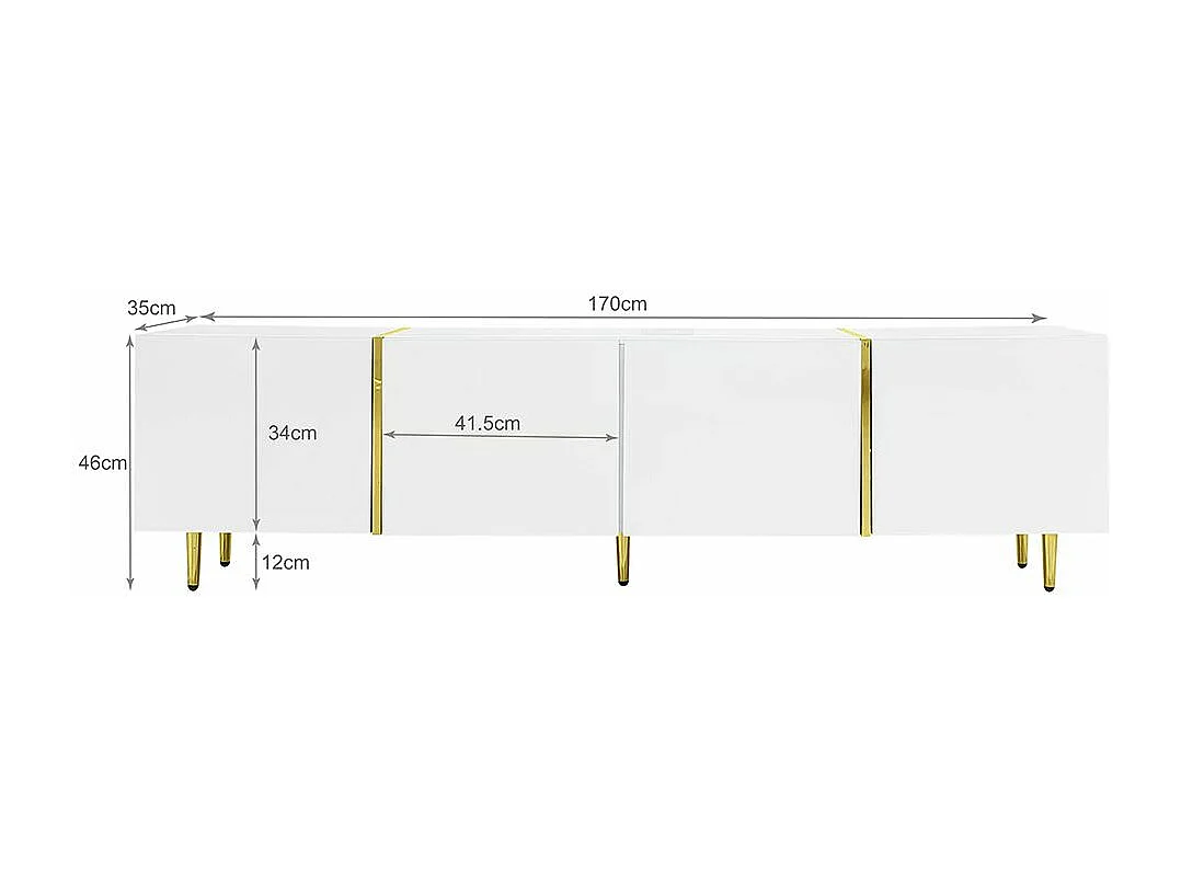 Meuble TV brillante avec 4 portes moderne et sobre et or Blanc