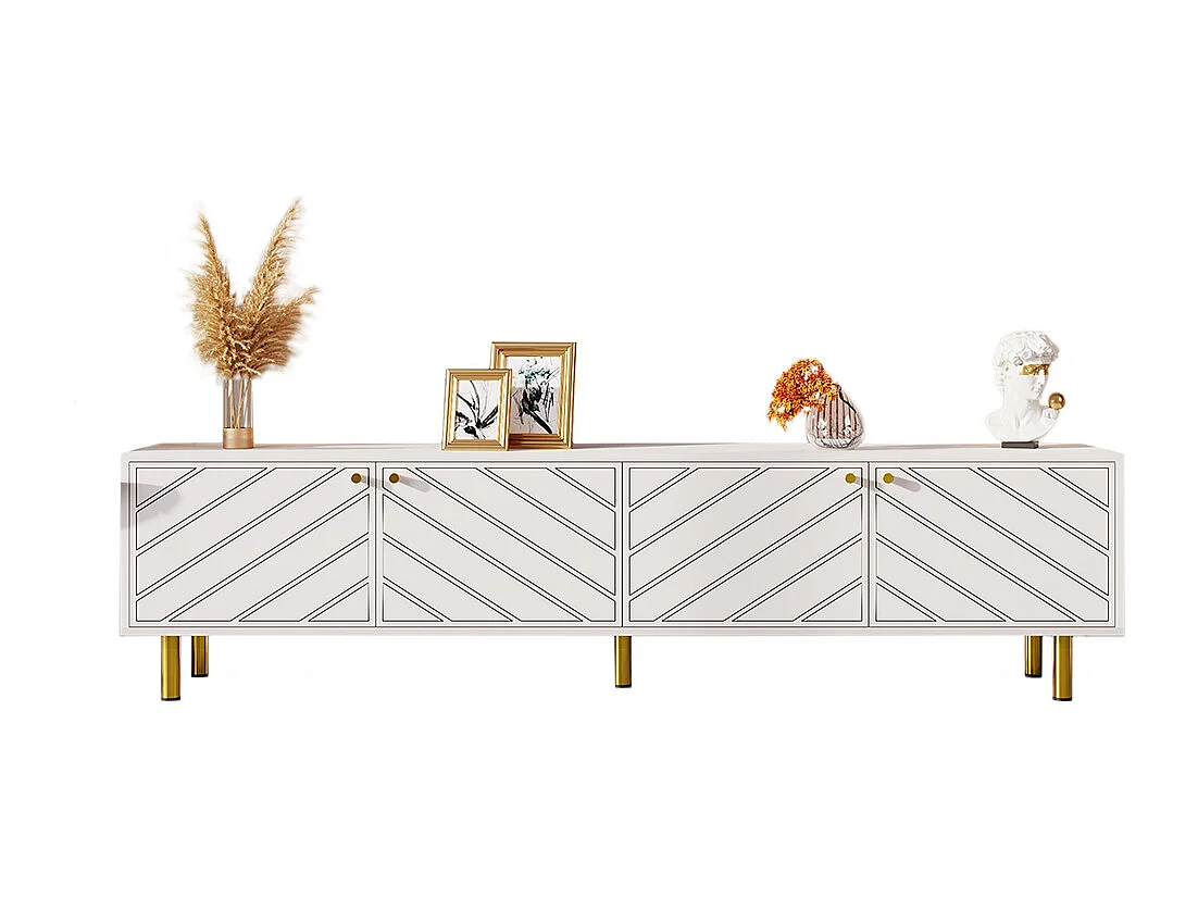 Meuble TV poignées pieds métal doré quatre portes styles d'intérieur Blanc