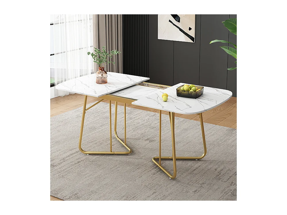 Table de salle à manger convient pour 4-6 personnes avec structure en marbre pieds de table en métal doré marbre