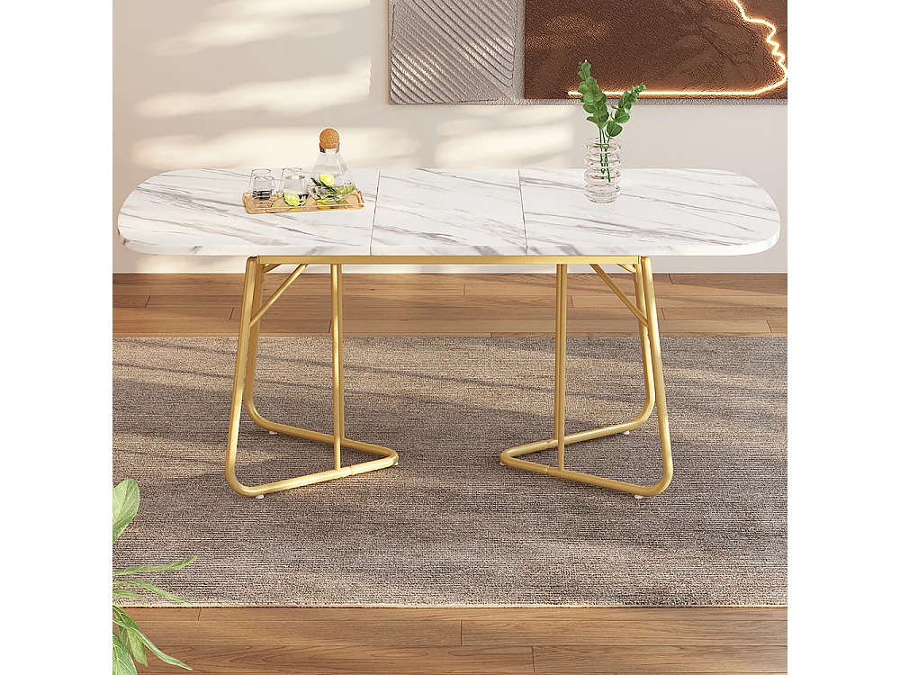 Table de salle à manger convient pour 4-6 personnes avec structure en marbre pieds de table en métal doré marbre