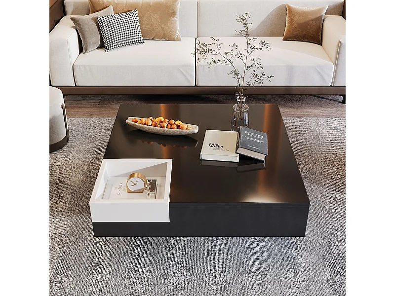 Table basse de salon table d'appoint avec coffre de rangement amovible avec effet lumineux LED