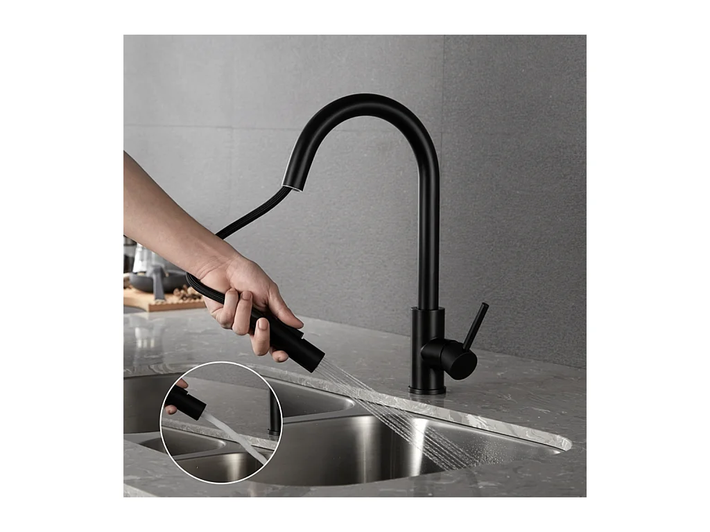 Spoelbak Orteon 45x40 cm + Zwarte Nymex Keukenkraan