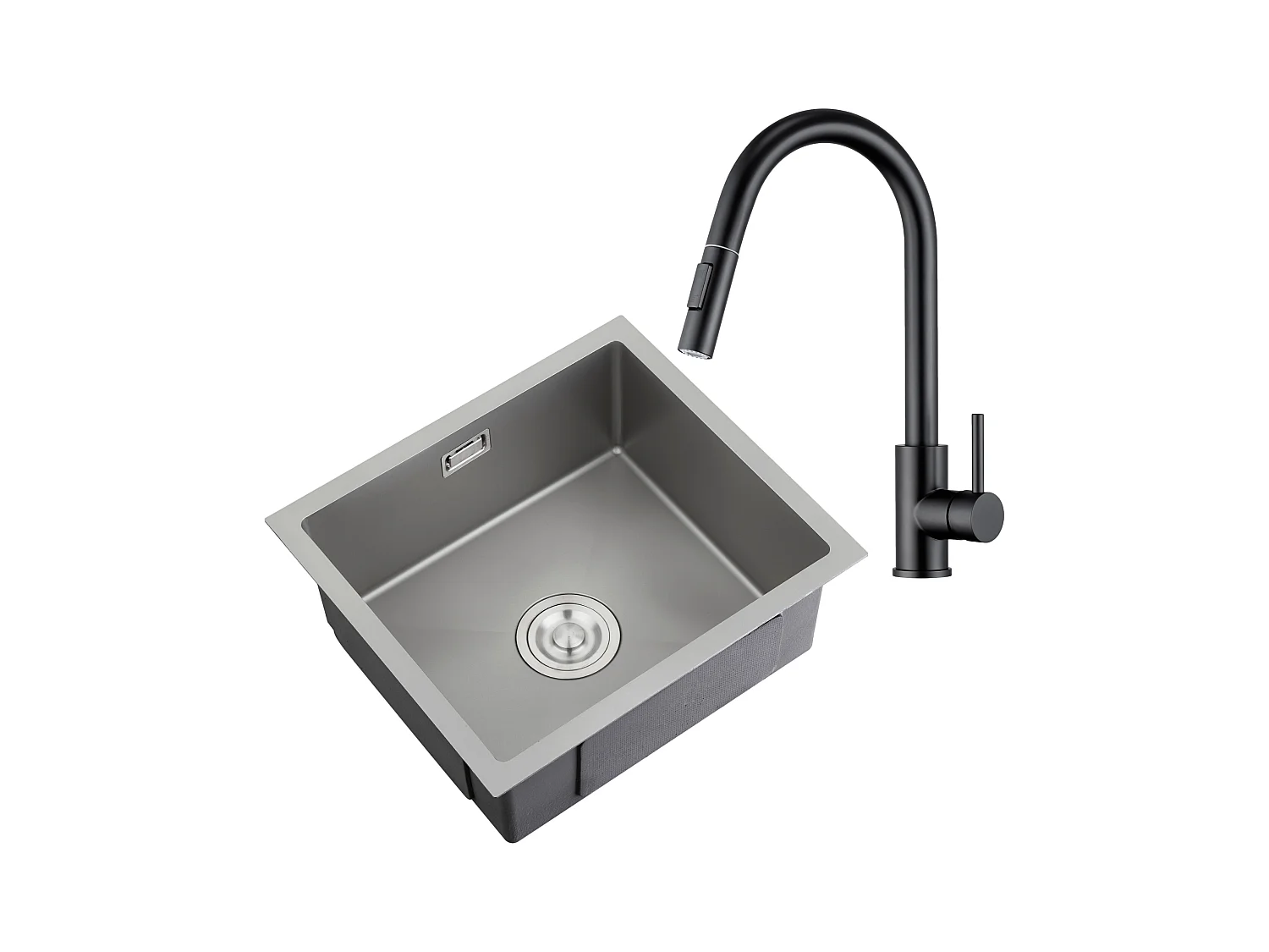 Spoelbak Orteon 45x40 cm + Zwarte Nymex Keukenkraan