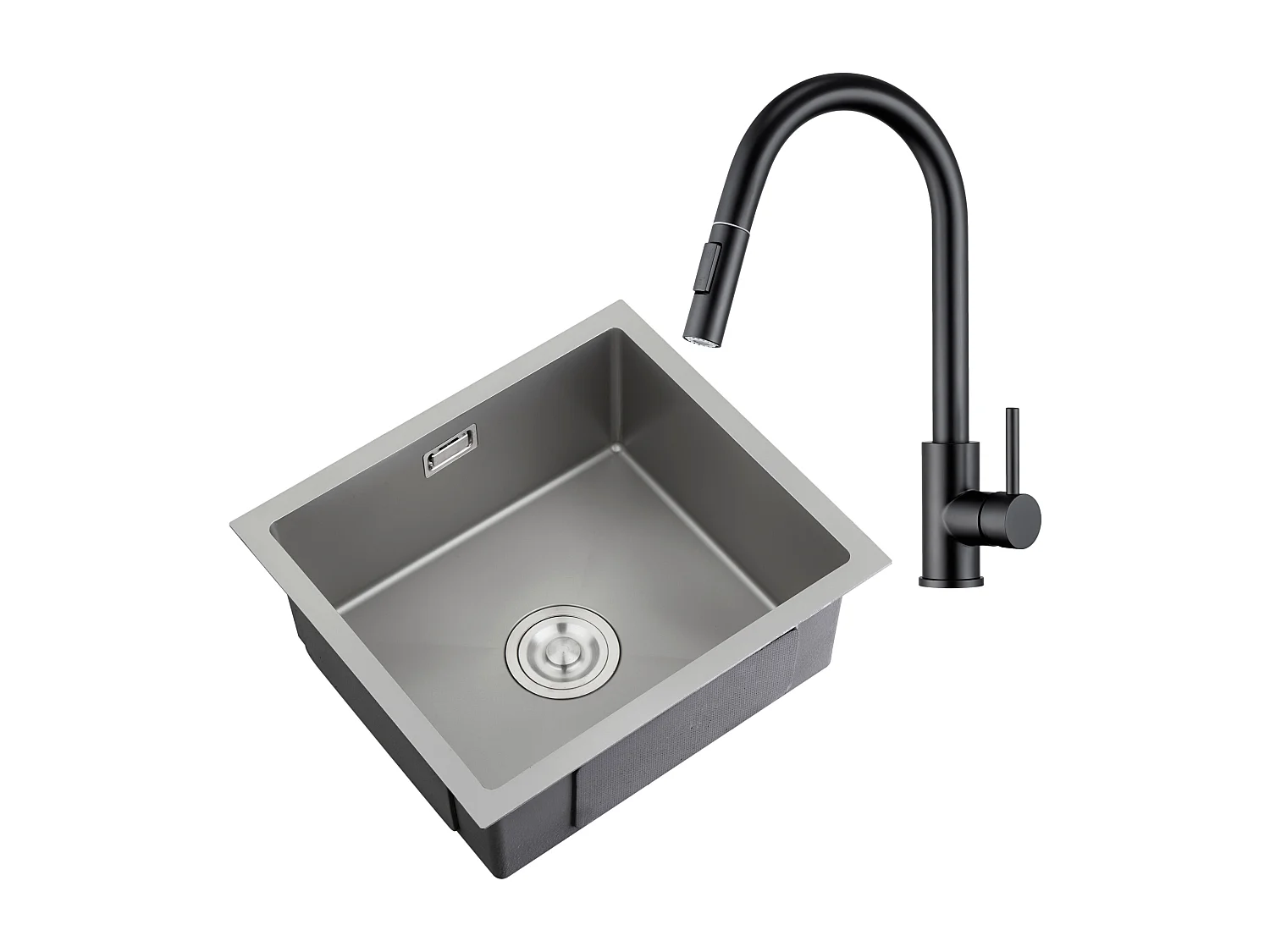 Spoelbak Orteon 45x40 cm + Zwarte Nymex Keukenkraan
