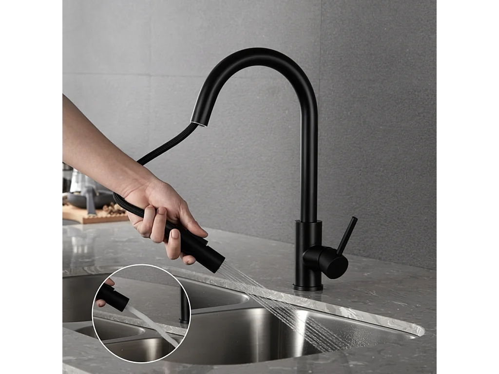 Spoelbak Orteon 45x40 cm + Zwarte Nymex Keukenkraan