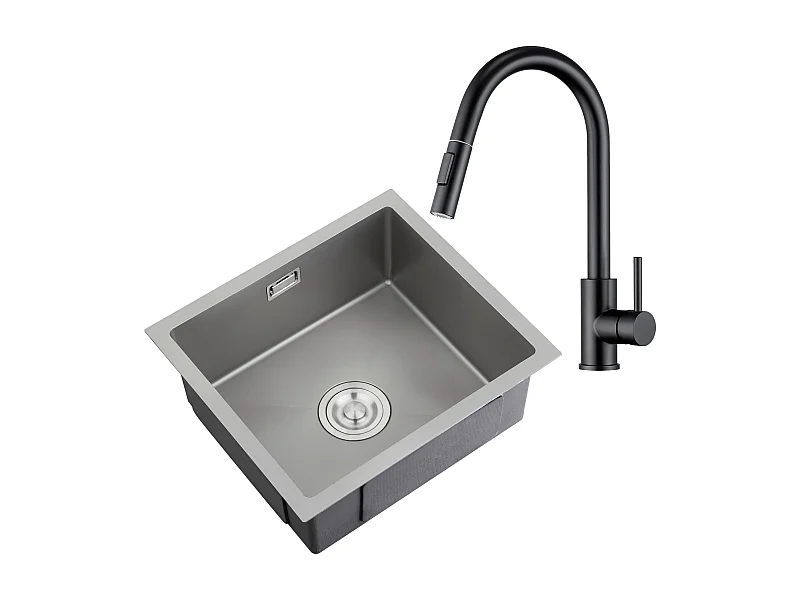 Spoelbak Orteon 45x40 cm + Zwarte Nymex Keukenkraan