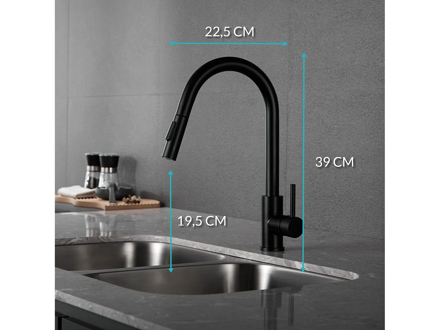 CROOM SANITAIR keukenkraan Nymex Zwart met uittrekbare uitloop