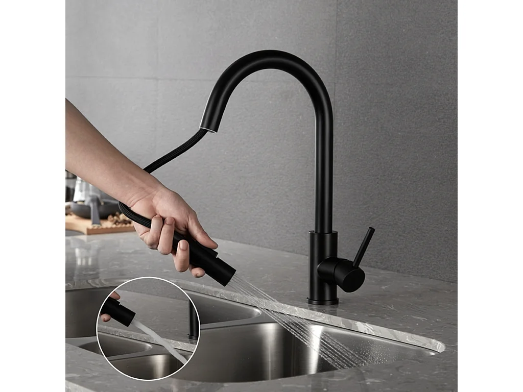 CROOM SANITAIR keukenkraan Nymex Zwart met uittrekbare uitloop