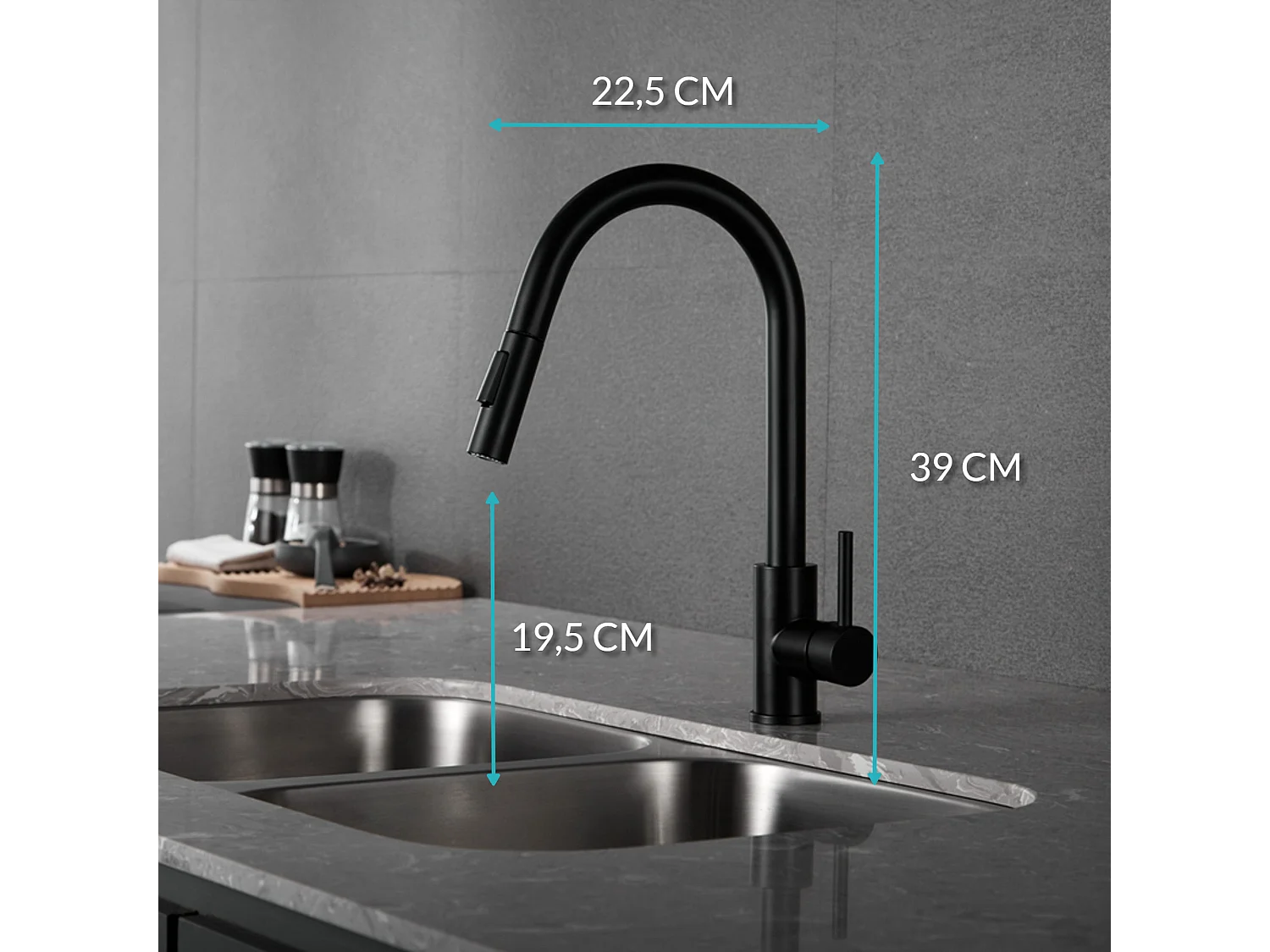 CROOM SANITAIR keukenkraan Nymex Zwart met uittrekbare uitloop