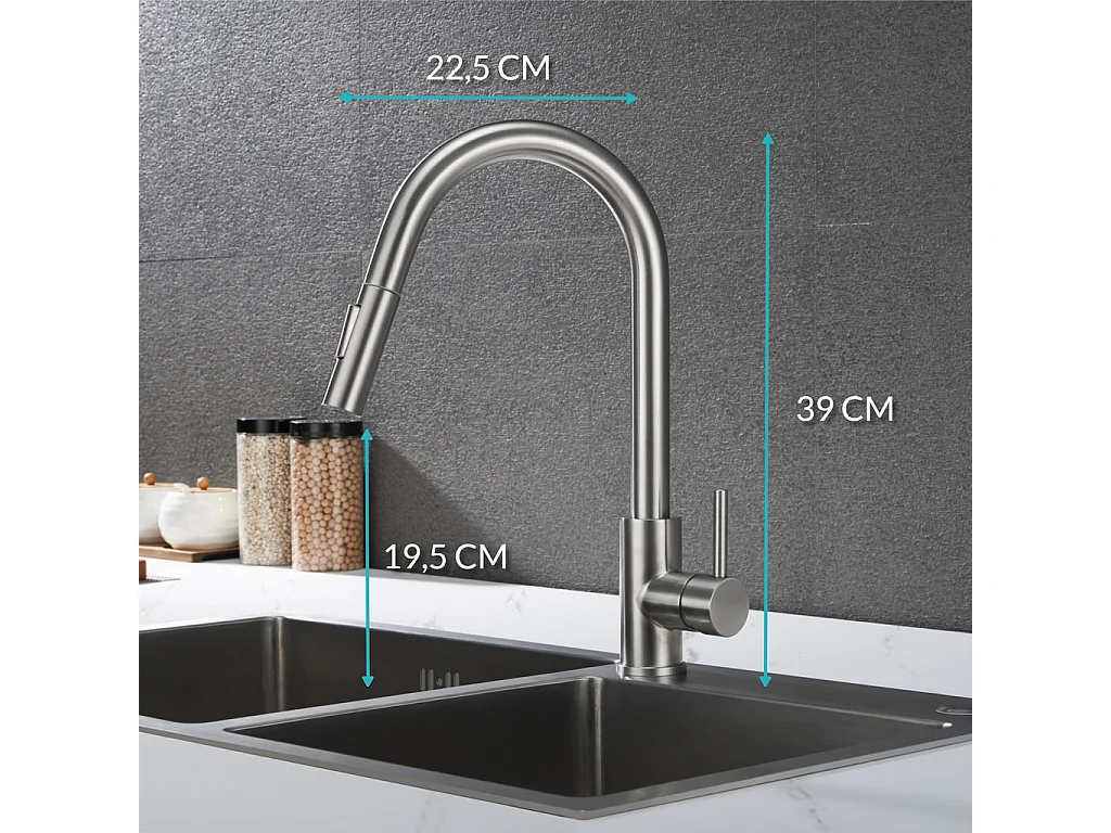 CROOM SANITAIR keukenkraan Nymex Zilver/inox met uittrekbare uitloop