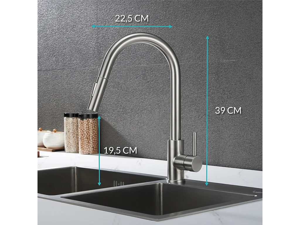 CROOM SANITAIR keukenkraan Nymex Zilver/inox met uittrekbare uitloop