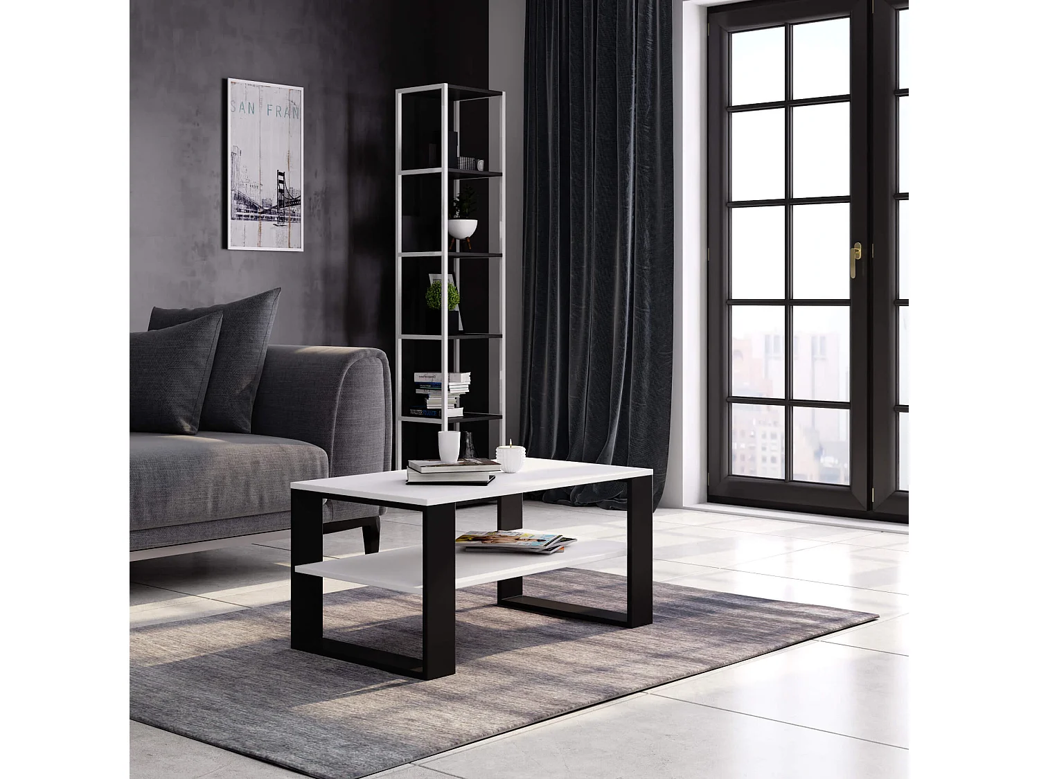 Table basse AKORD ALEX Blanche 92 cm pieds Noirs 92x53x45 cm