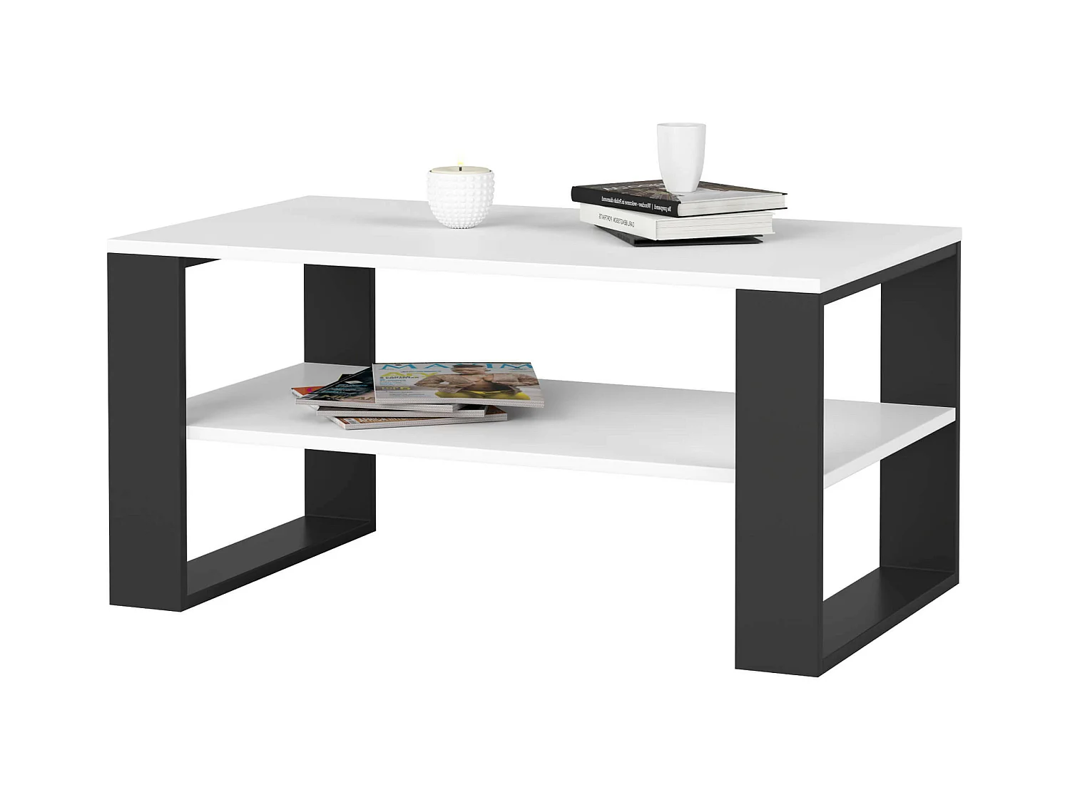 Table basse AKORD ALEX Blanche 92 cm pieds Noirs 92x53x45 cm