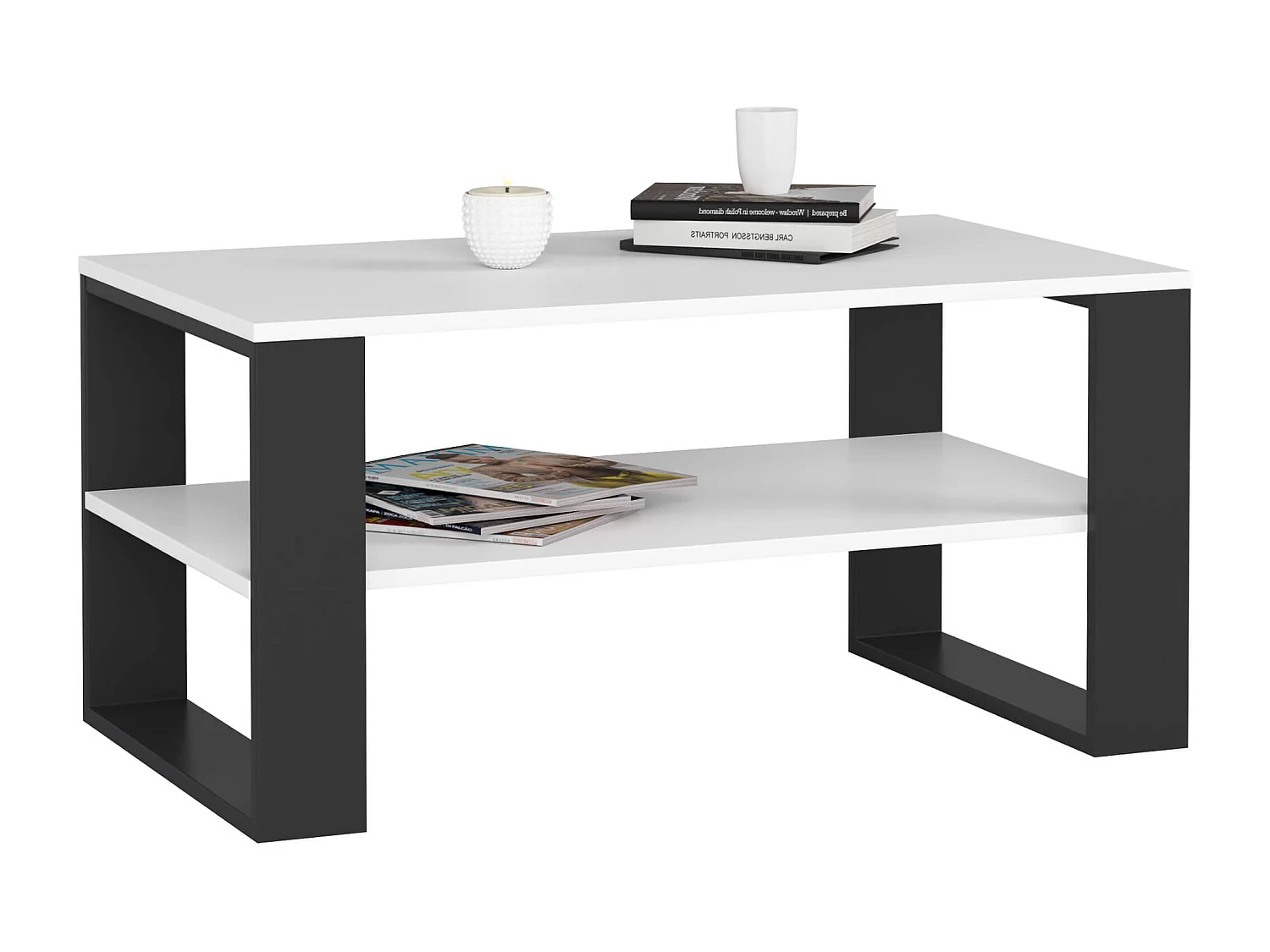 Salontafel ALEX Wit/Zwart - Moderne Design | 92cm Brede Tafel met Verstelbare Hoogte en Zwarte Poten | Hoogwaardige Gelamineerde Plaat - Zelfmontage Nodig