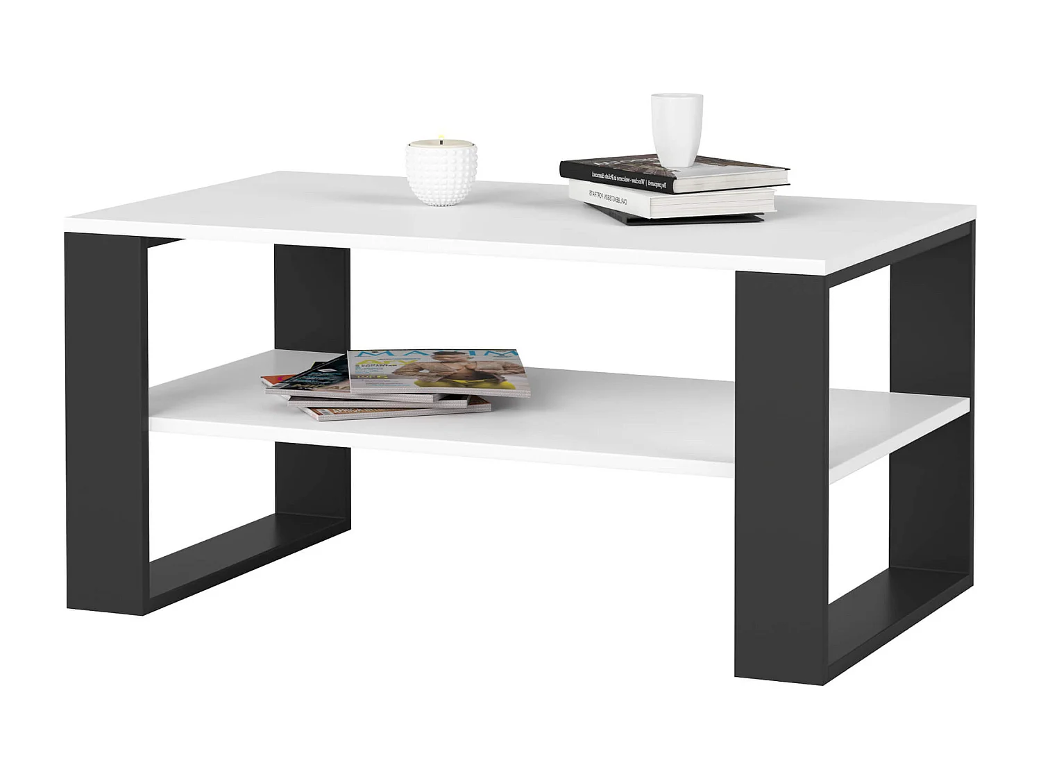 Salontafel Koffietafel ALEX / Wit - Zwart / 92x45x53 cm