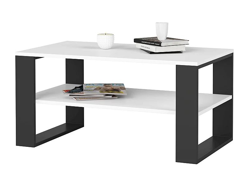 Salontafel Koffietafel ALEX / Wit - Zwart / 92x45x53 cm