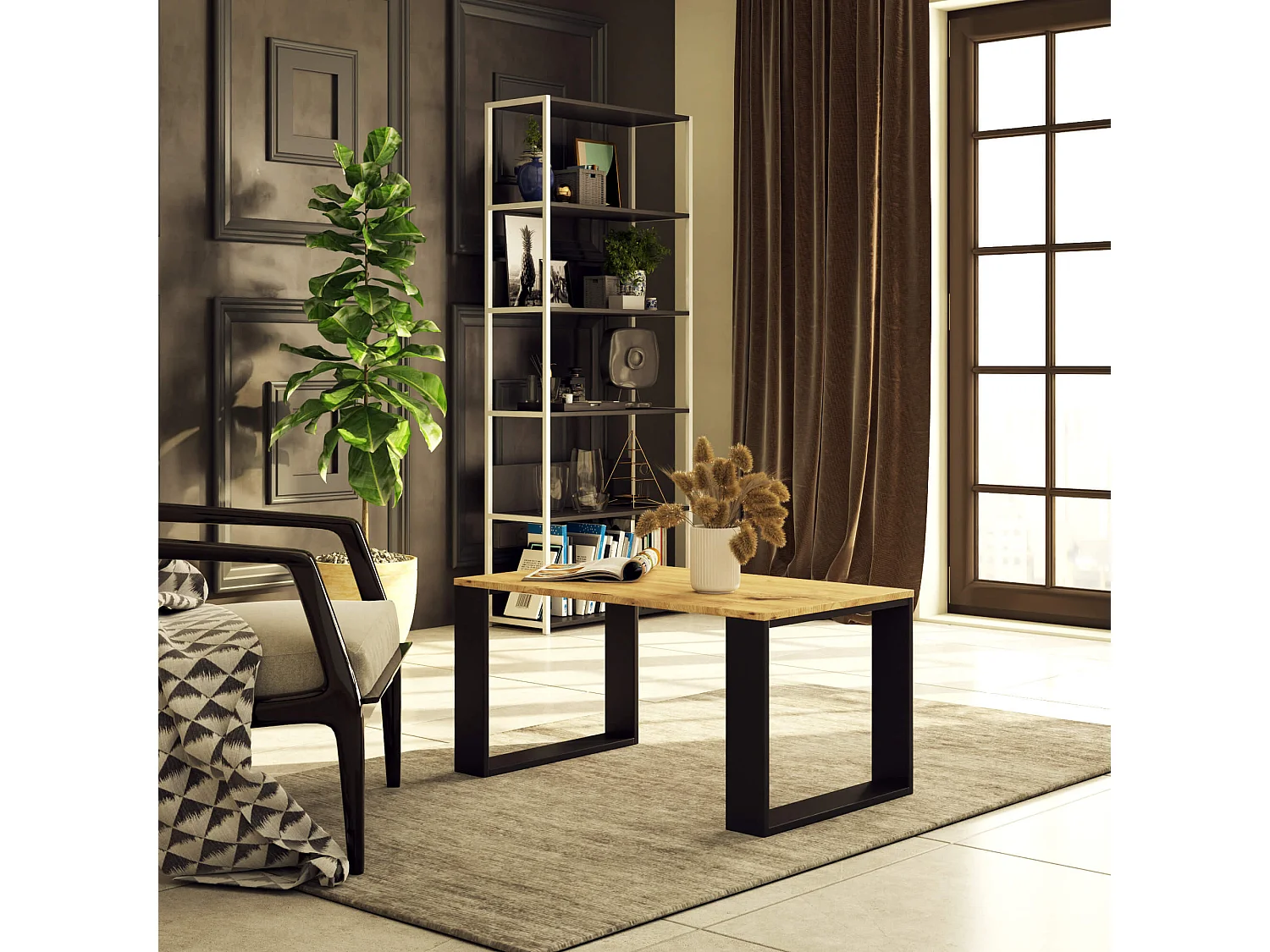 Mesa de centro NOX Roble Artisan 92 cm con patas en color Negro 92x53x45 cm