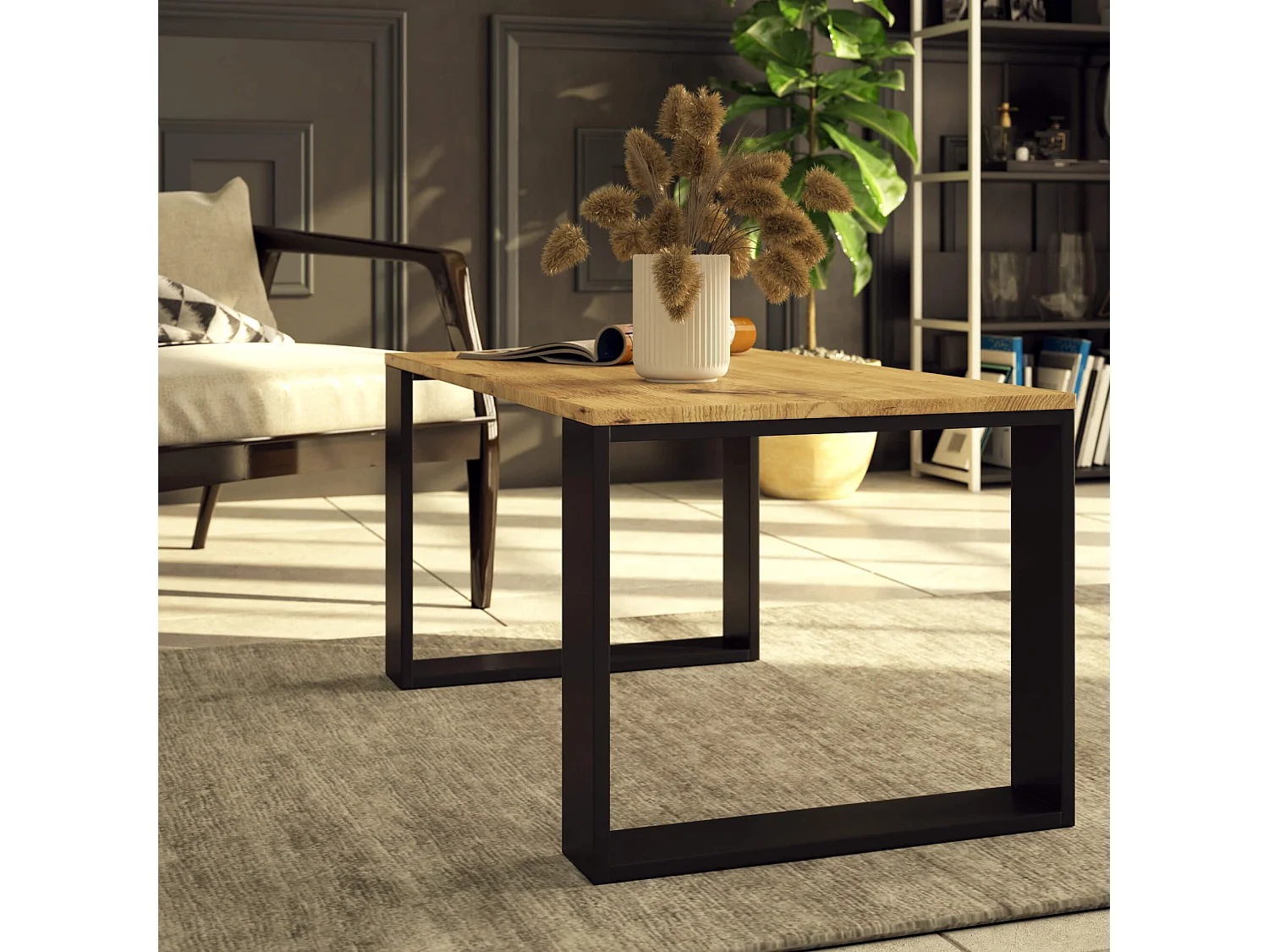 Table basse AKORD NOX Chêne Artisan 92 cm pieds Noirs 92x53x45 cm