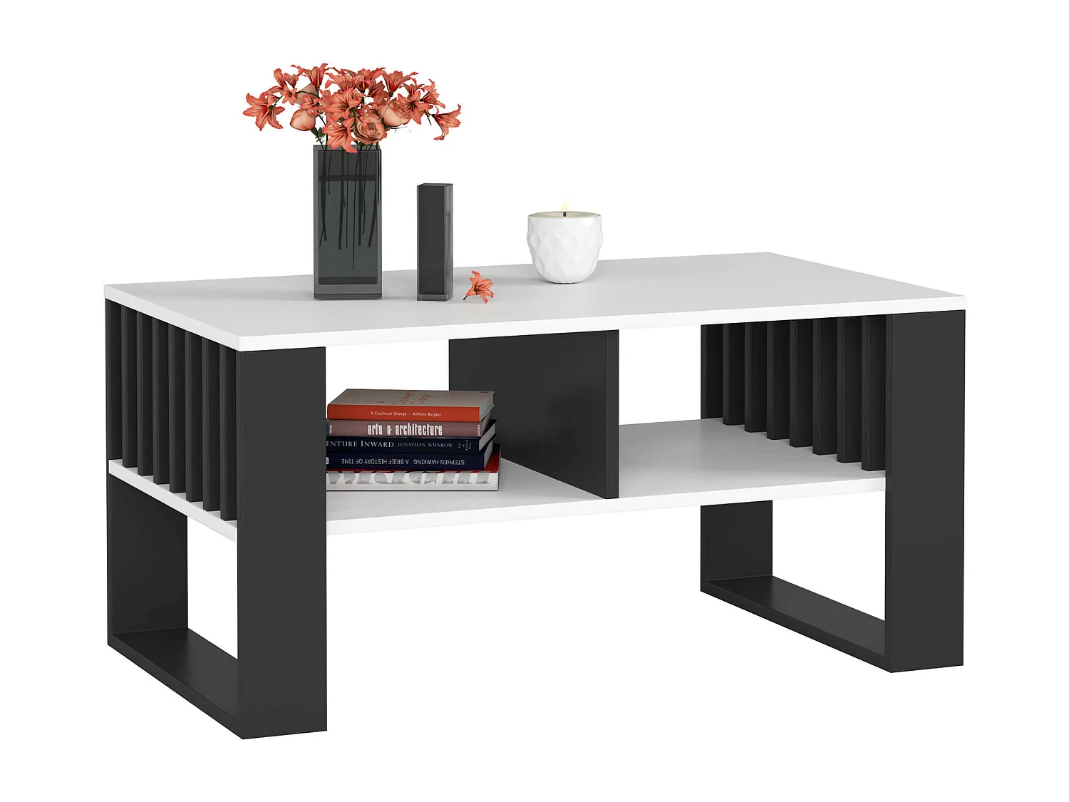 Mesa de centro ROCKFORD Blanco 92 cm con patas en color Negro 92x53x45 cm
