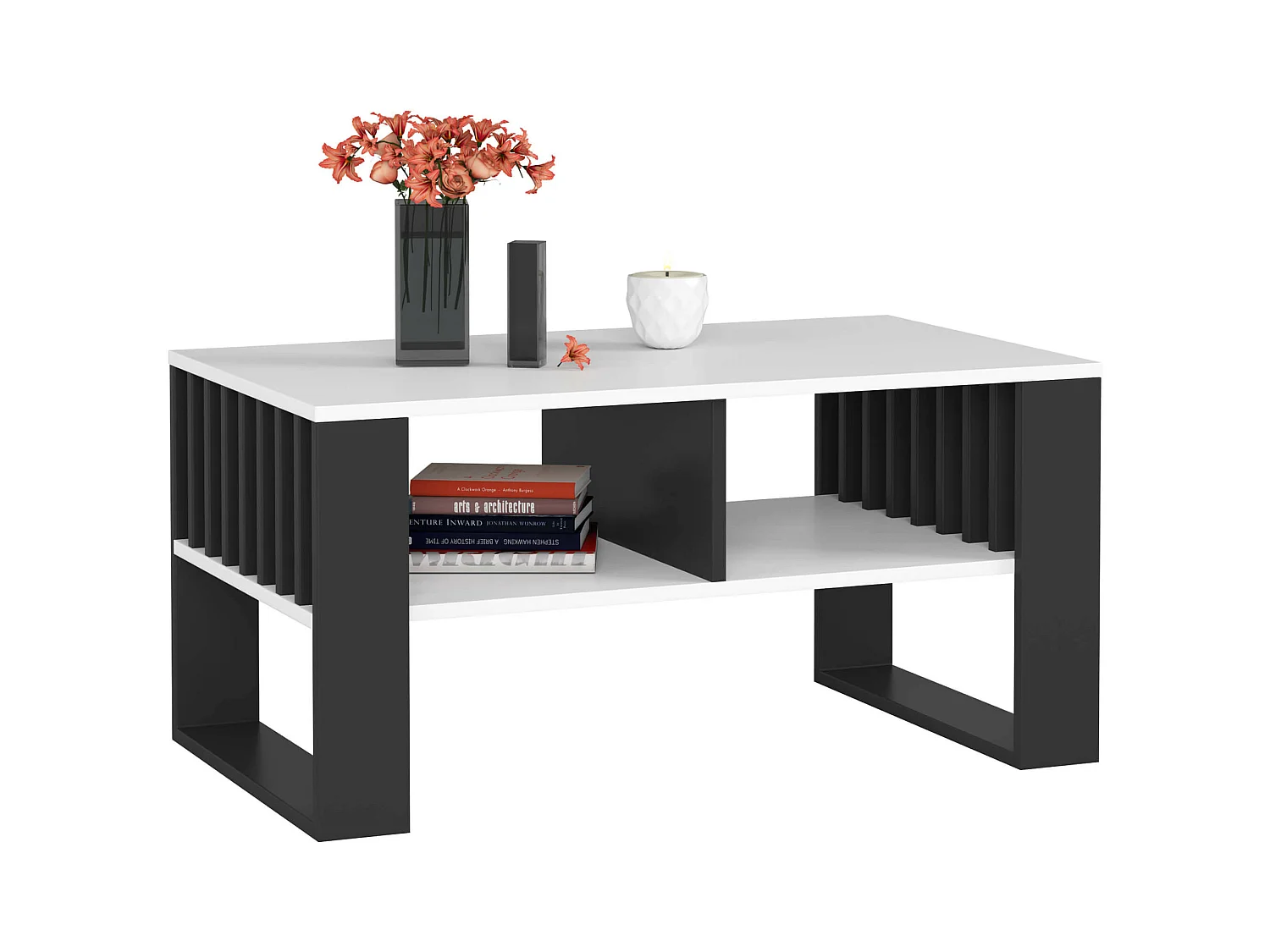 Table basse AKORD ROCKFORD Blanche 92 cm pieds Noirs 92x53x45 cm